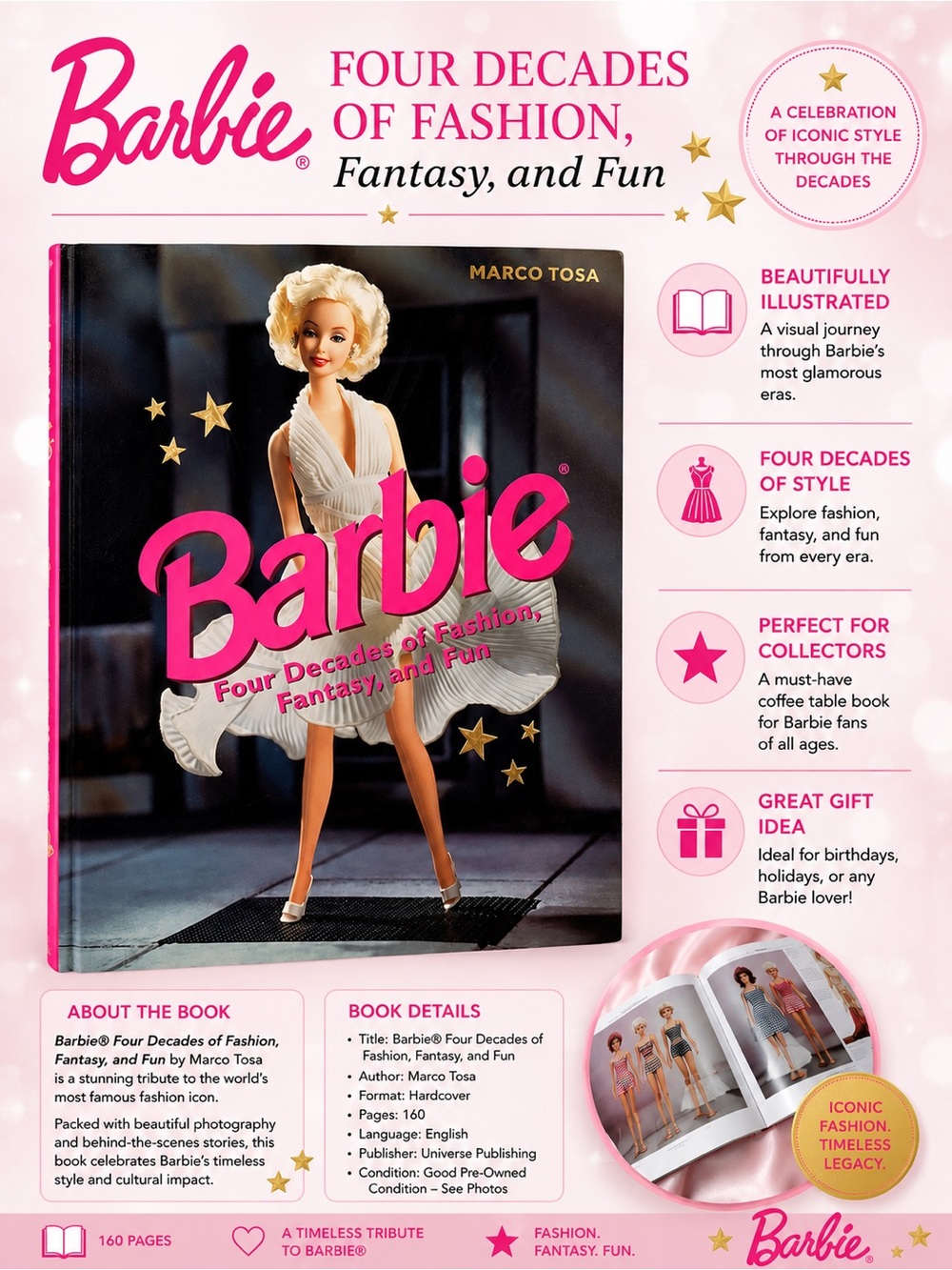 Vintage 1998 Barbie Four Decades of Fashion Fantasy & Fun Hardcover Book